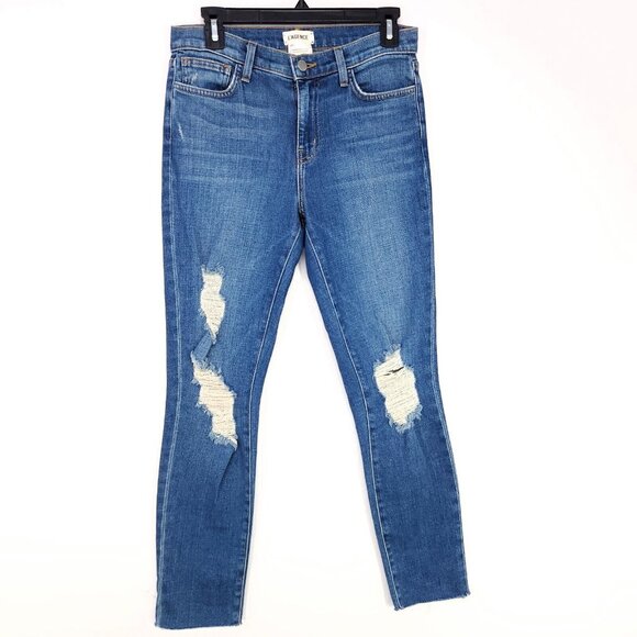 L’agence Distressed Jeans High Rise Size 26 Skinny Blue Denim Med Wash - Picture 1 of 14